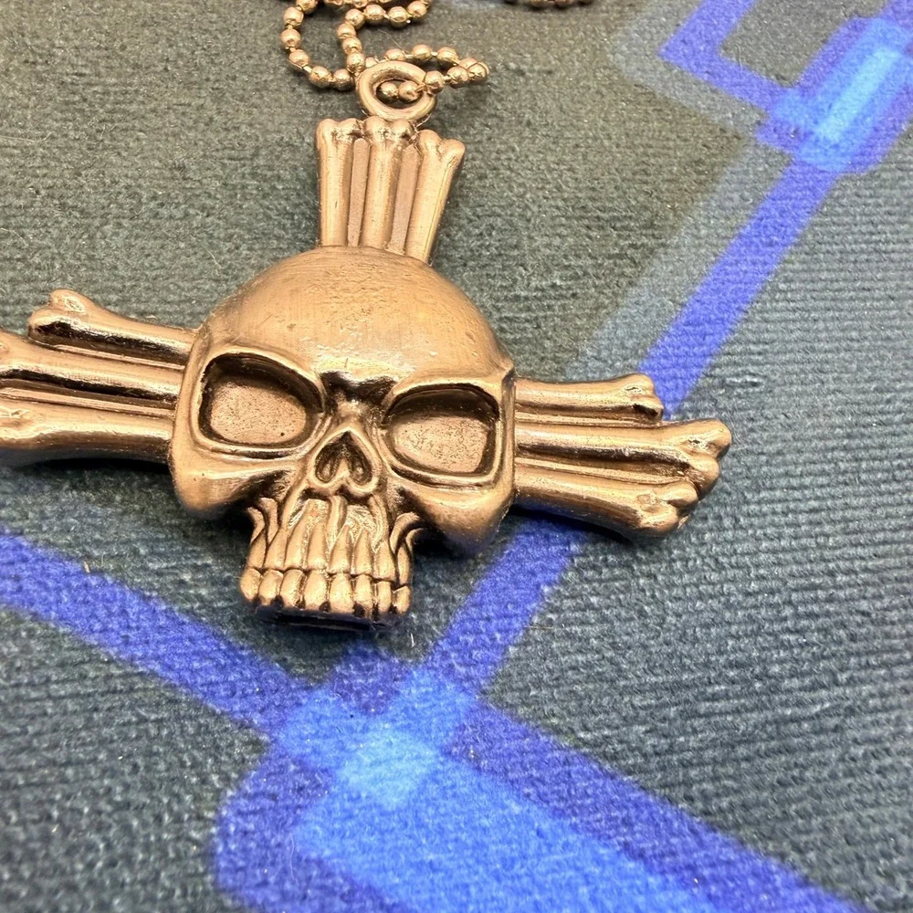 Gothic Skull Cross Hidden Knife Dagger Pendant Necklace Bronze Ball Chain